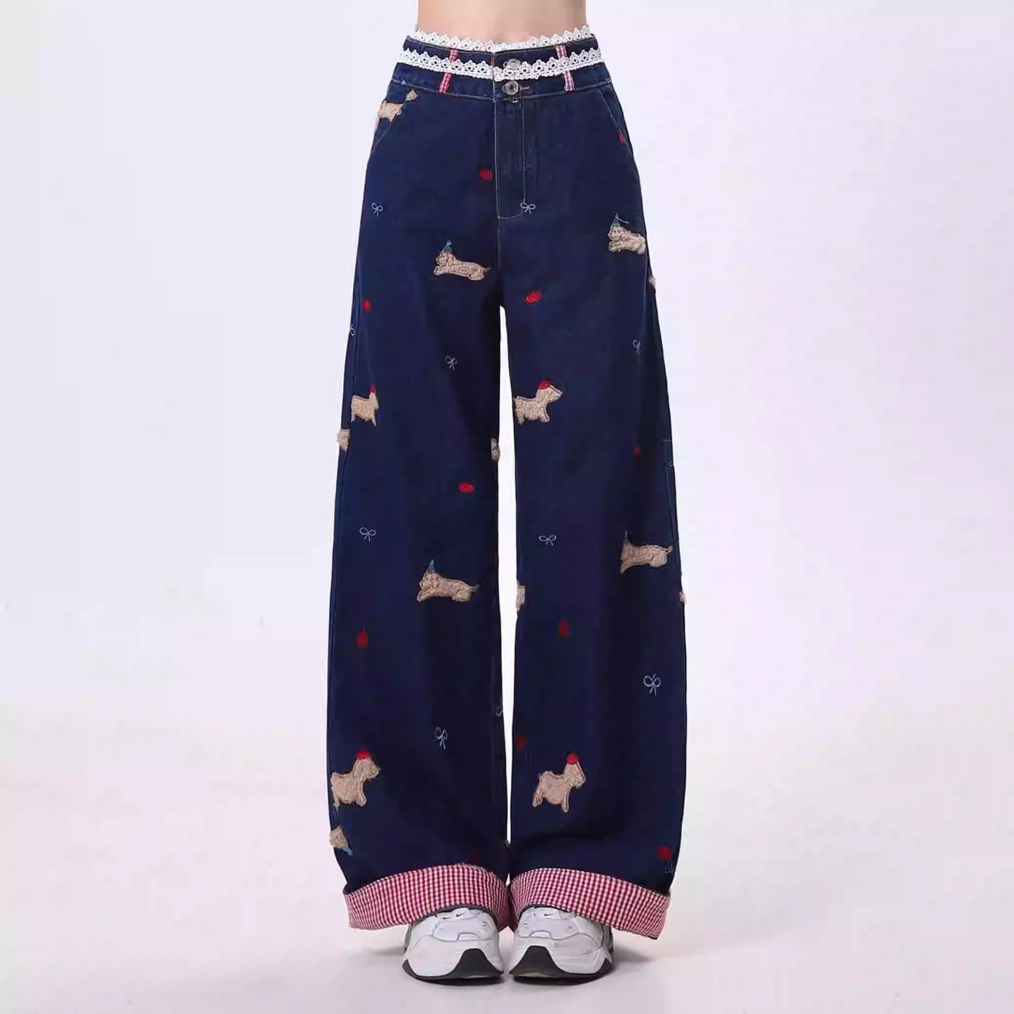 Cartoon Embroidery Straight Leisure Harajuku Lazy Wide-leg Jeans