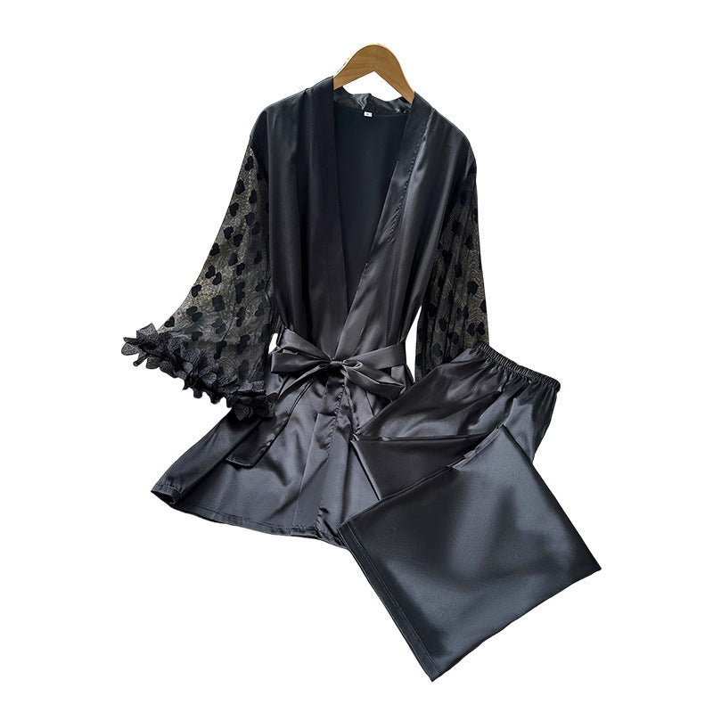 Flared-sleeve Set Viscose Sleepwear With Long Pantsperfect For Lounging At Home Or Wearing Outside