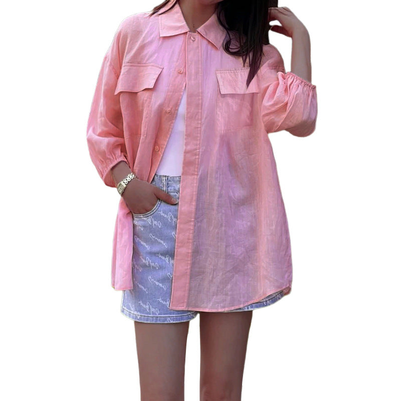 Fashion Personality Solid Color Long Sleeve Loose Cotton-linen Shirt
