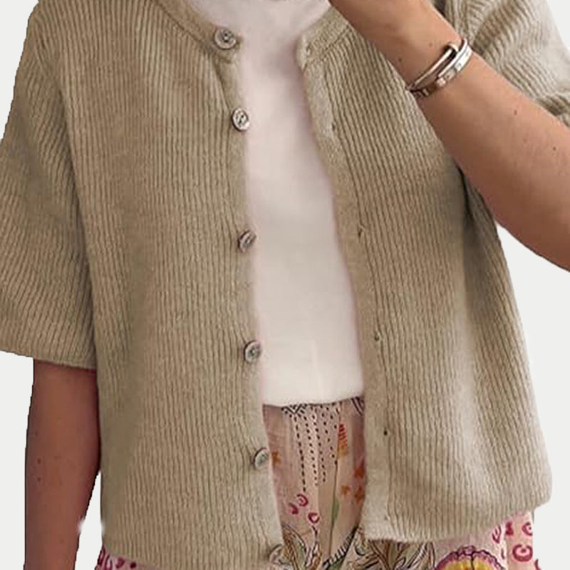 Solid Color Half-open Collar Button Sweaters Women's Clothing Women's Casual Cardigan