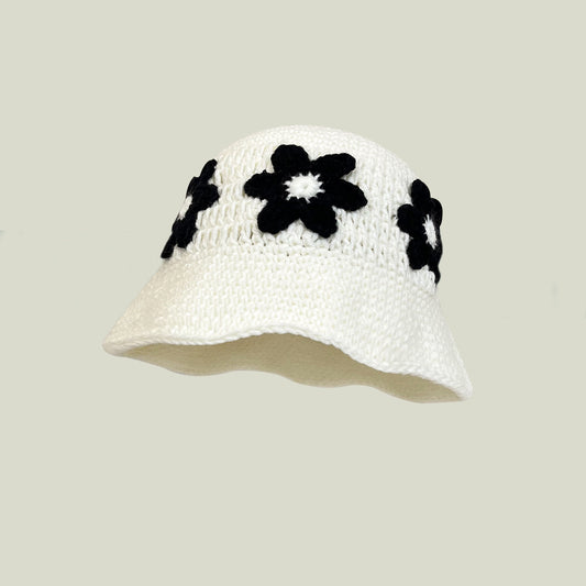 Face-looking Small Handmade Crocheted Flower Bucket Hat