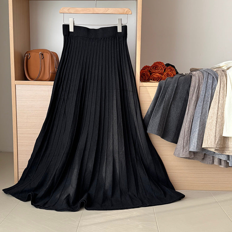 Korean Elastic Waist Knitted Pleated Skirt