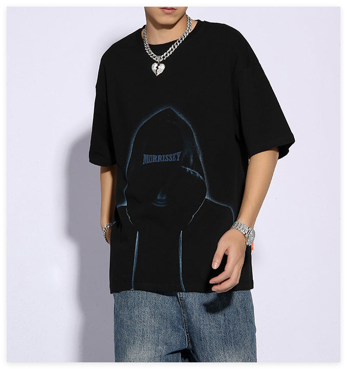 Loose Street Black Printed Round Neck T-shirt