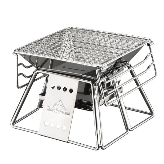 Bærbar Grill i Rustfrit Stål – Non-stick Overflade, Sammenklappelig, Til Udendørs Camping og Picnic