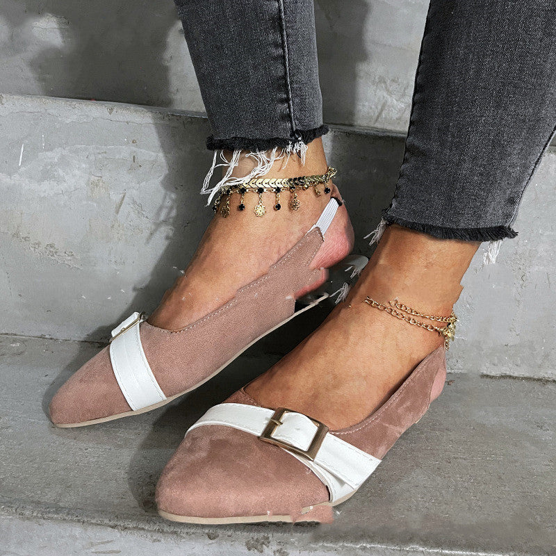 Fashion Flat Shoes With Pointed Elastic Belt Buckle