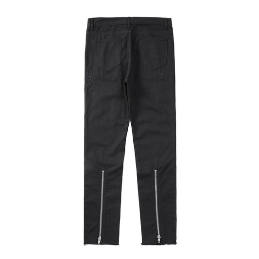 High Street Back Zip Frayed Black Jeans