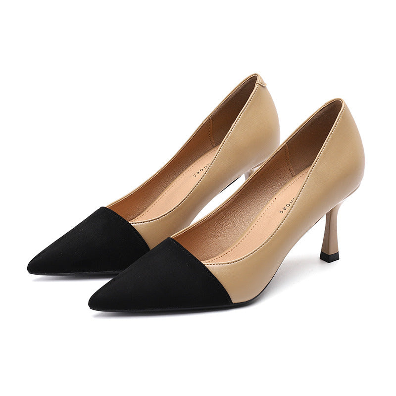 Women's Color Blocking Thin Heel Pointed High Heel Shoes