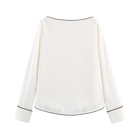 Color-block Trim Loose Pullover Blouse Women