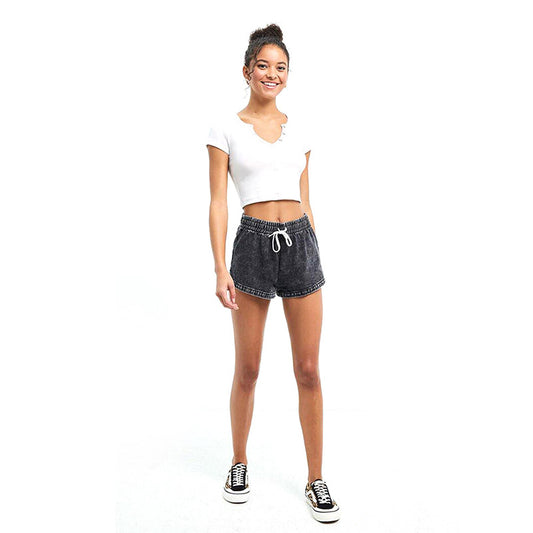 Multicolor Elastic Waist Women's Mid-rise Denim Shorts