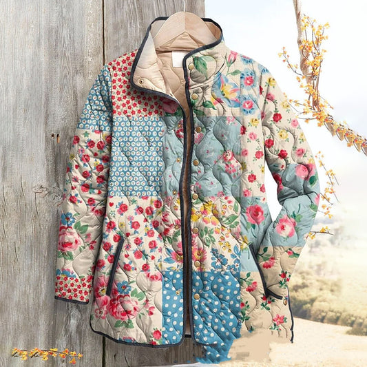 Vintage Floral Autumn And Winter Striped Button Women's Sweater