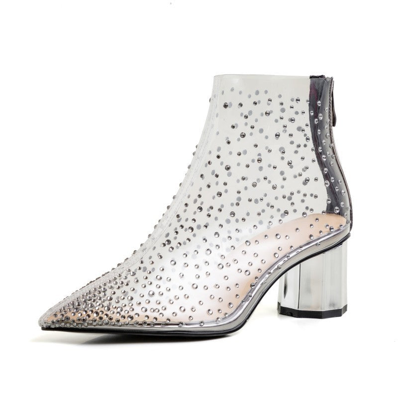Spring New Thick Heel With Transparent Middle Heel