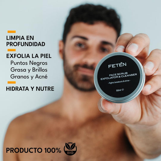 FETEN Exfoliante Facial Hombre - Limpiador Facial Elimina Puntos Negros - Gel Limpiador Facial Piel Grasa - Crema Facial Hombre - 50 ML