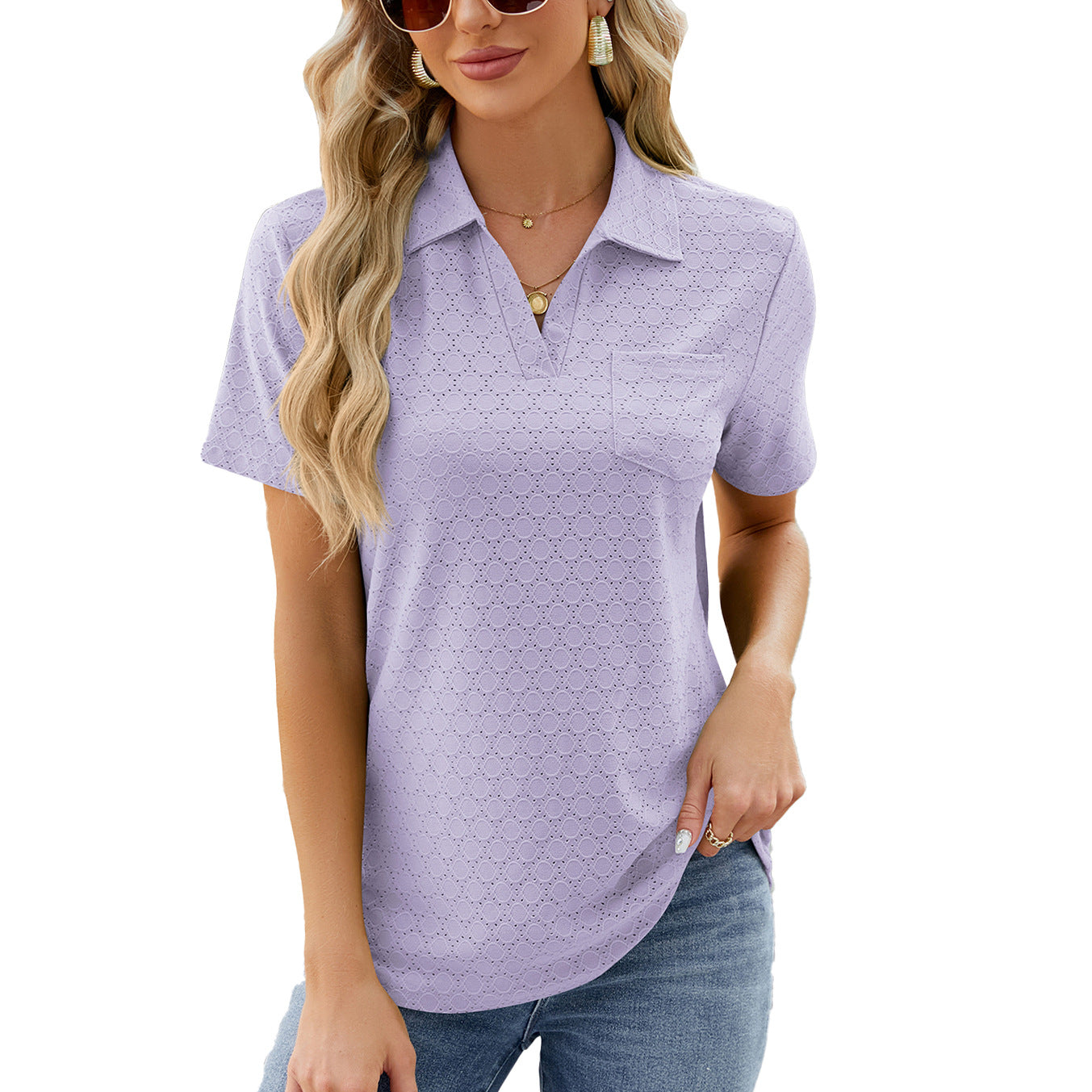 Polo Shirt Lapel Pocket Loose Top