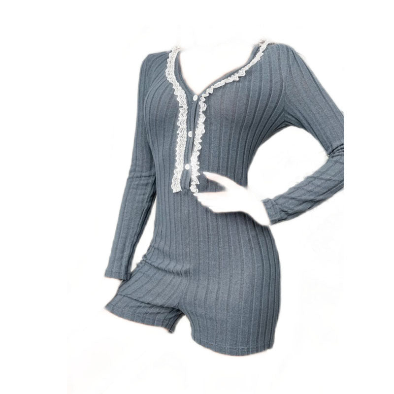 New Stylish Comfortable And Figure-flattering V-neck Long-sleeve Jumpsuit For Loungewear