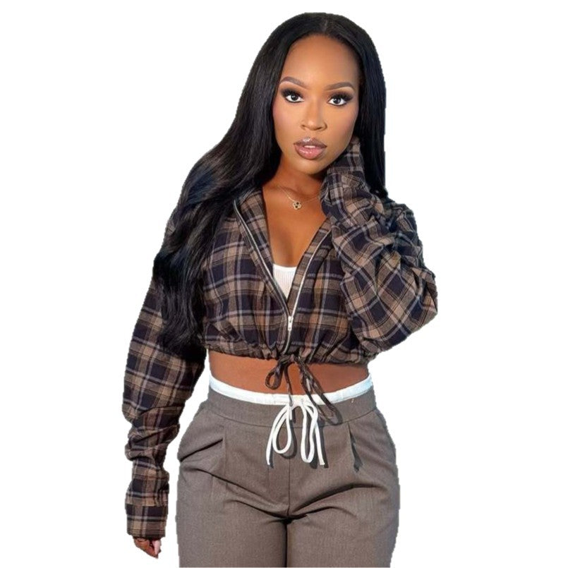 Fashionable Instagram-style Loose-fitting Trendy Casual Hooded Mesh Top With Lacing And Zipper, Long-sleeve Jacket