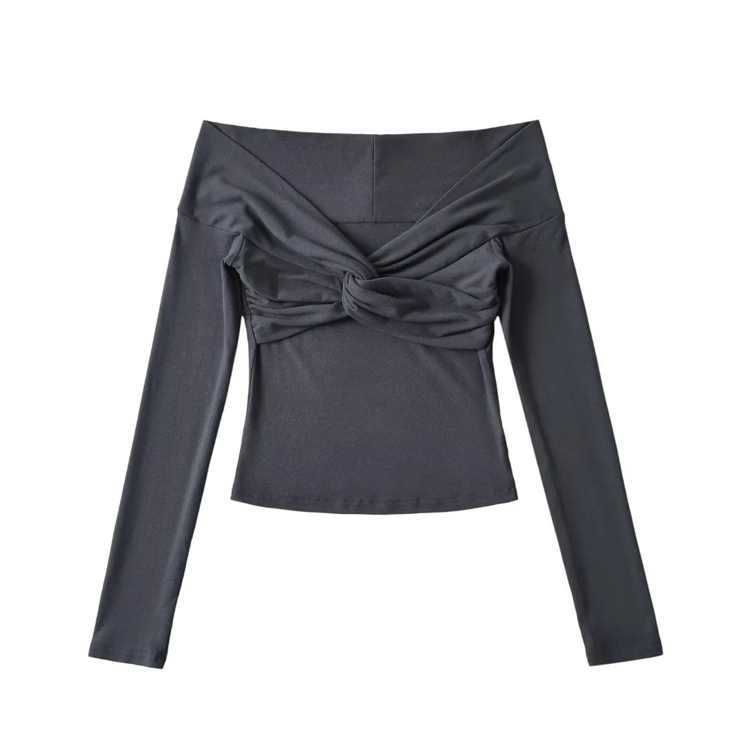 Hot Girl Sexy Twisted Off-shoulder Sexy Off-shoulder Long Sleeve