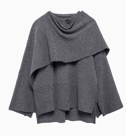 Solid Knitted Cardigan With Asymmetrical Scarf Design Fashion Short Coat Women Overcoat Jacket Winter