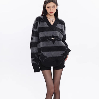 Atmosphere Lazy Style Sweater Pullover Plys Strikket Top Til Kvinder