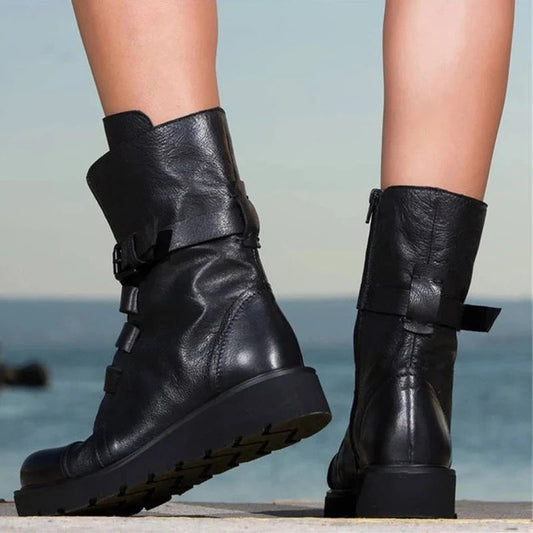 New Thick-soled Women's Martin Boots Round Toe Large Size Middle Tube Women's Boots