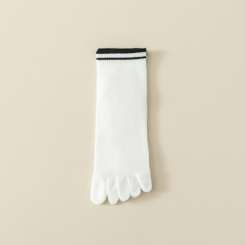 Breathable Sweat Absorbing Five Finger Striped Mid-calf Length Socks