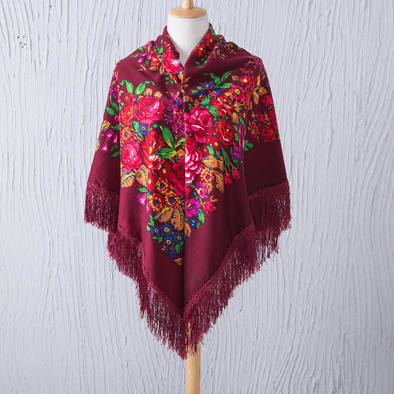 National Style Shawl Printed Tassel Warm Large Square Scarf