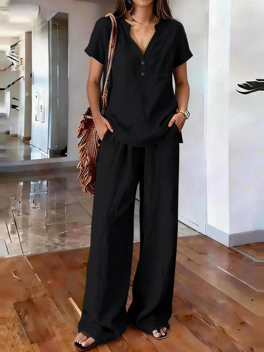 Women's Casual Solid-Colored Cotton And Linen Set