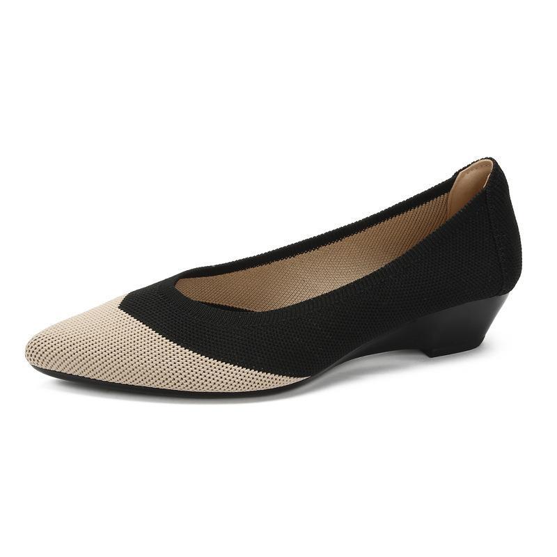 Soft Bottom Woven Pointed Toe Wedge Flyknit Pumps Breathable Flat Women's Shoes
