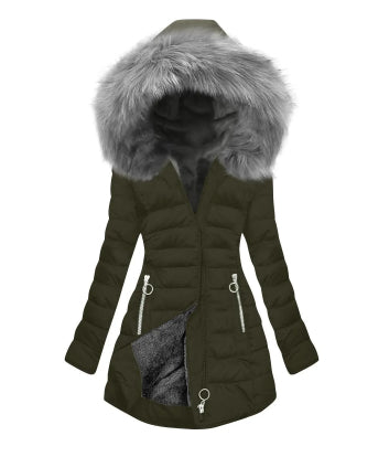 Women's Thick Cotton Coat With A Large Fur Collar