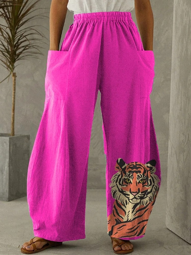 New Printed Wide-leg Pants Flower And Bird Loose Casual Wide-leg Trousers