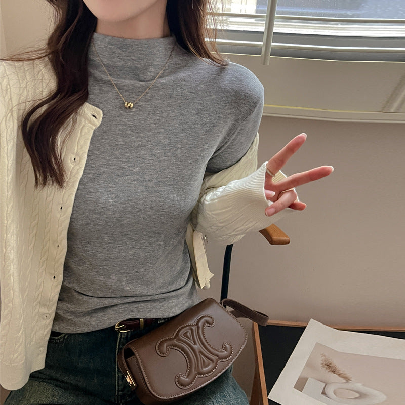 Women's Fashion Semi-high Neck Long Sleeve Base Shirt