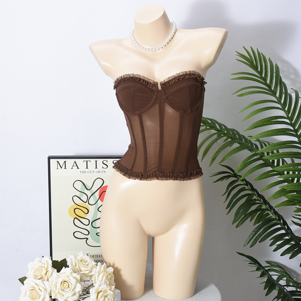 Sexy Sheer Bustier With Backless Design And Corset Boning