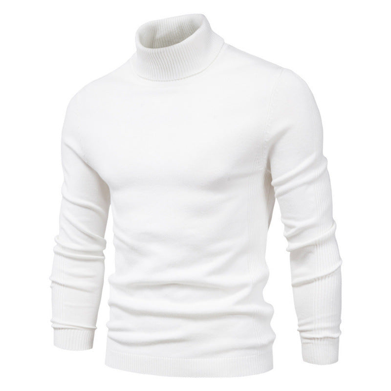 Casual Men's Solid Color Pullover Sweater High Neck