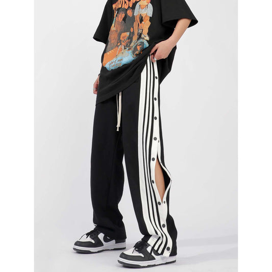 High Waist Loose Side Button Casual Sports Pants