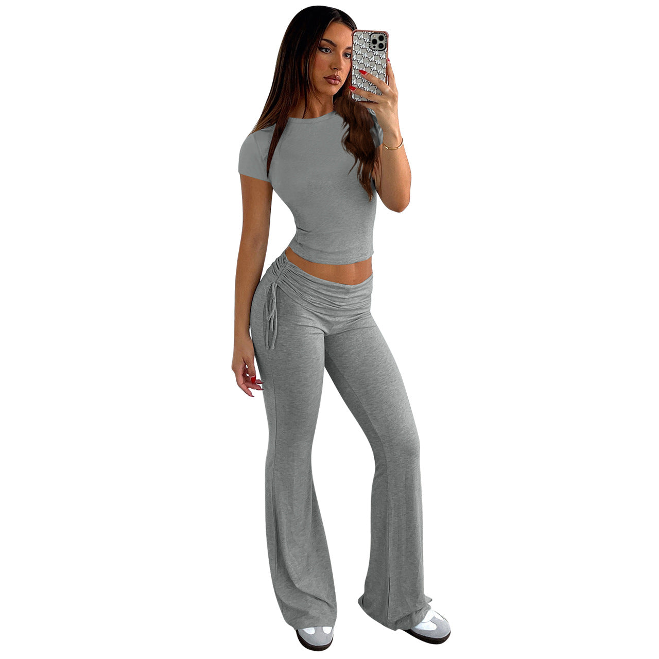 Stylish 2-piece Set Featuring A Waist-cinching Drawstring