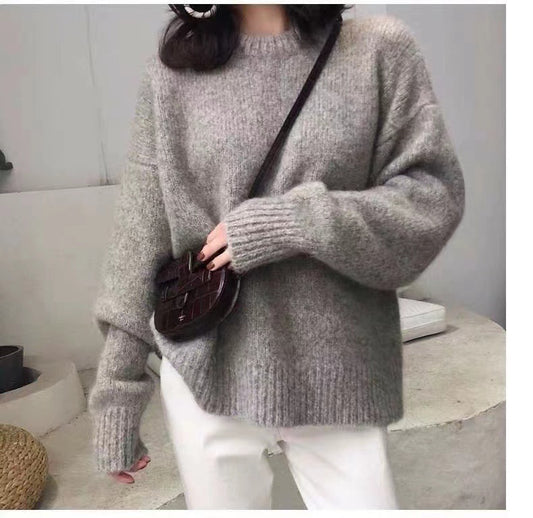 Women's Round Neck Straight Plus Size Thick Pullover Loose Sweater