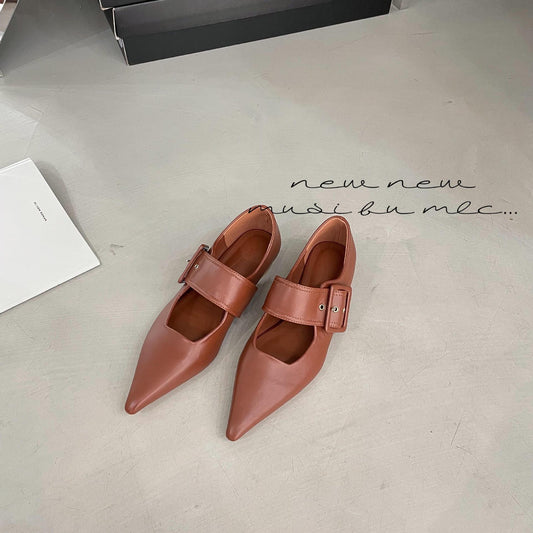Flade pumps, fransk vintage Mary Jane-sko i spids læder