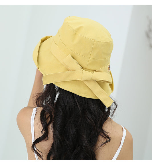 Cotton And Linen Solid Color Foldable Female Basin Hat