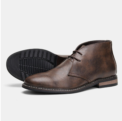 Men's First Layer Cowhide Lychee Pattern Black Boots