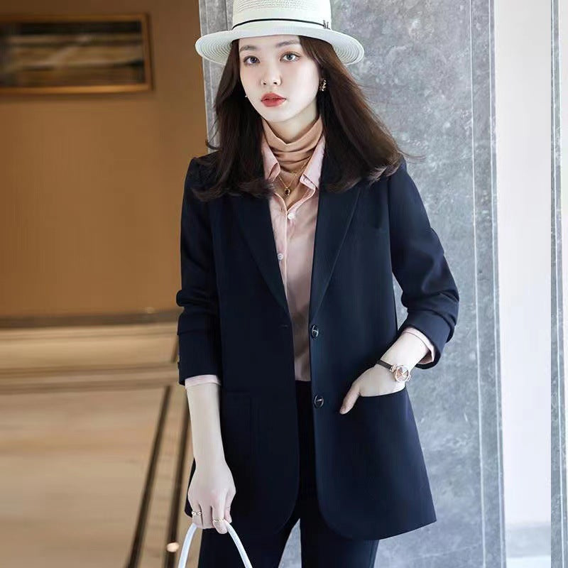 女性用プラスサイズ小さめブルースーツジャケット