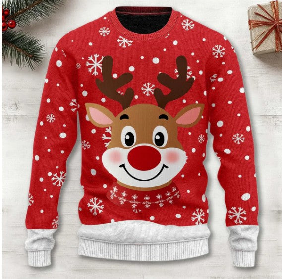 3D Digital Printing Series Thick Needle Pull Strip Crew Neck Pullover Sweatshirt