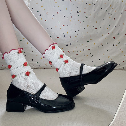 Womens Shallow Simple French-Style Retro Chunky-Heel Pumps