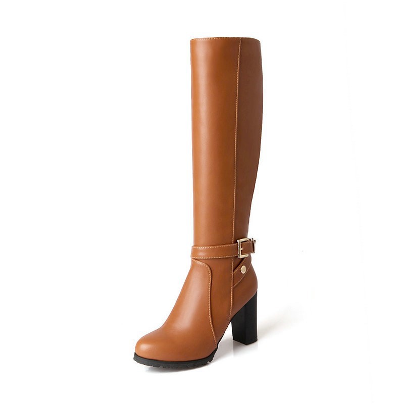 High Leg Knight Chunky Heel Below The Knee Knee-high Boots