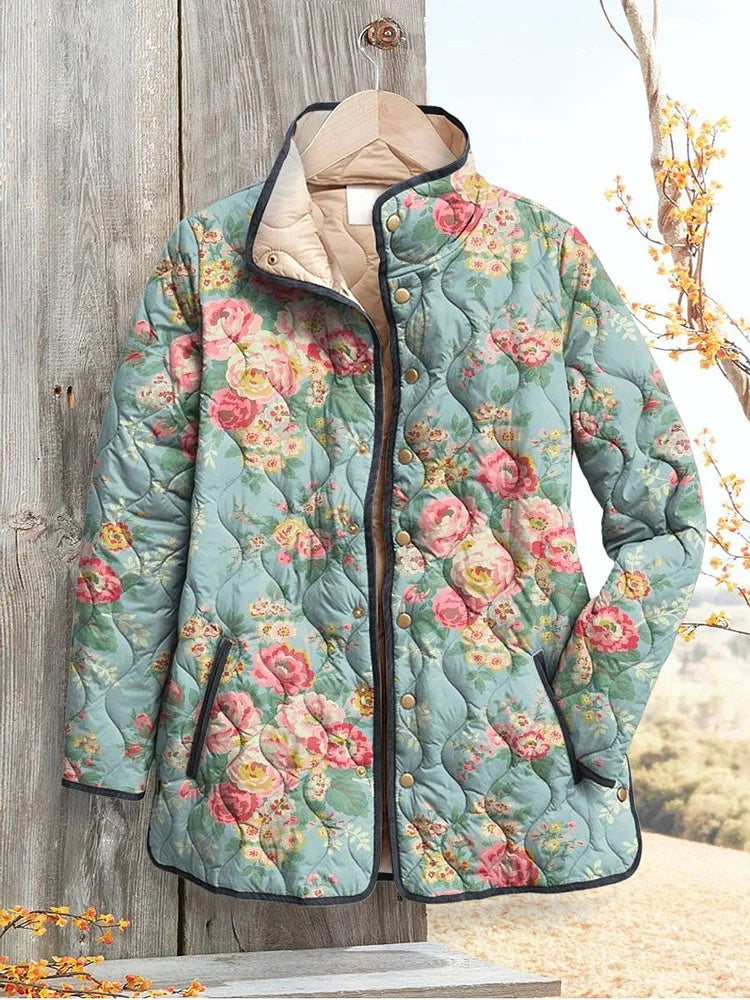 New Women's Fashion Cotton-padded Jacket Flower Digital Printing
