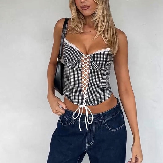 Womens Stylish Sexy Plaid-strapped Camisole