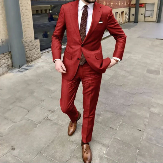 Men's Slim Fit Business Dress Two Button Set