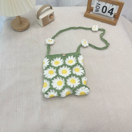 New Wool Crocheted Creative Hand Weaving Three-dimensional Flower Shoulder Bag