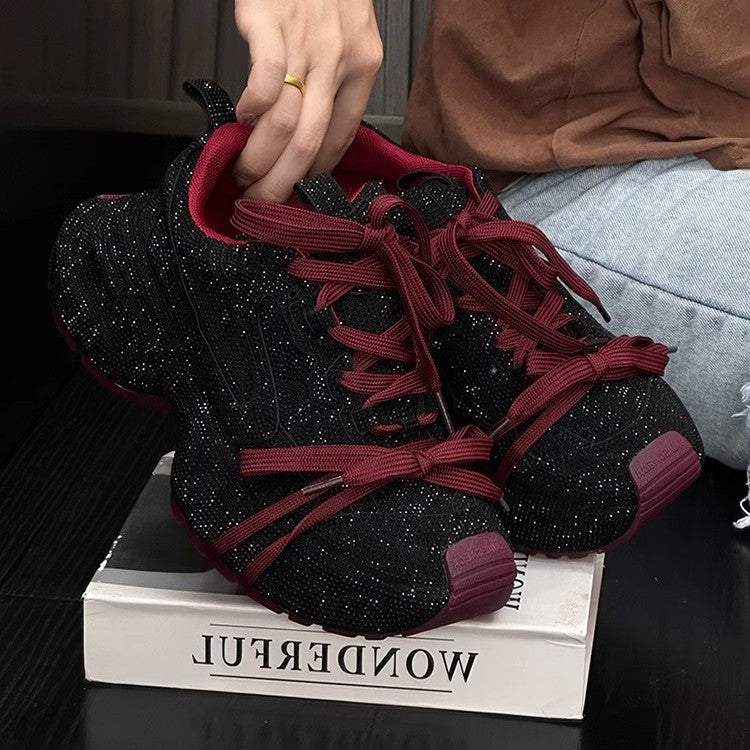 Platform Dad Sneakers til Kvinder Nye Åndbare Rhinestone Fuld Diamantrem