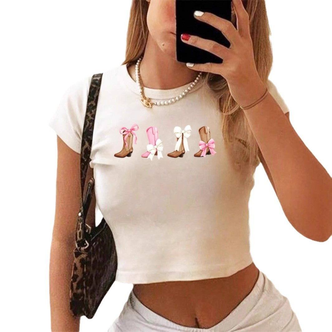 American-style Slim-fit Cropped Short-sleeve Top