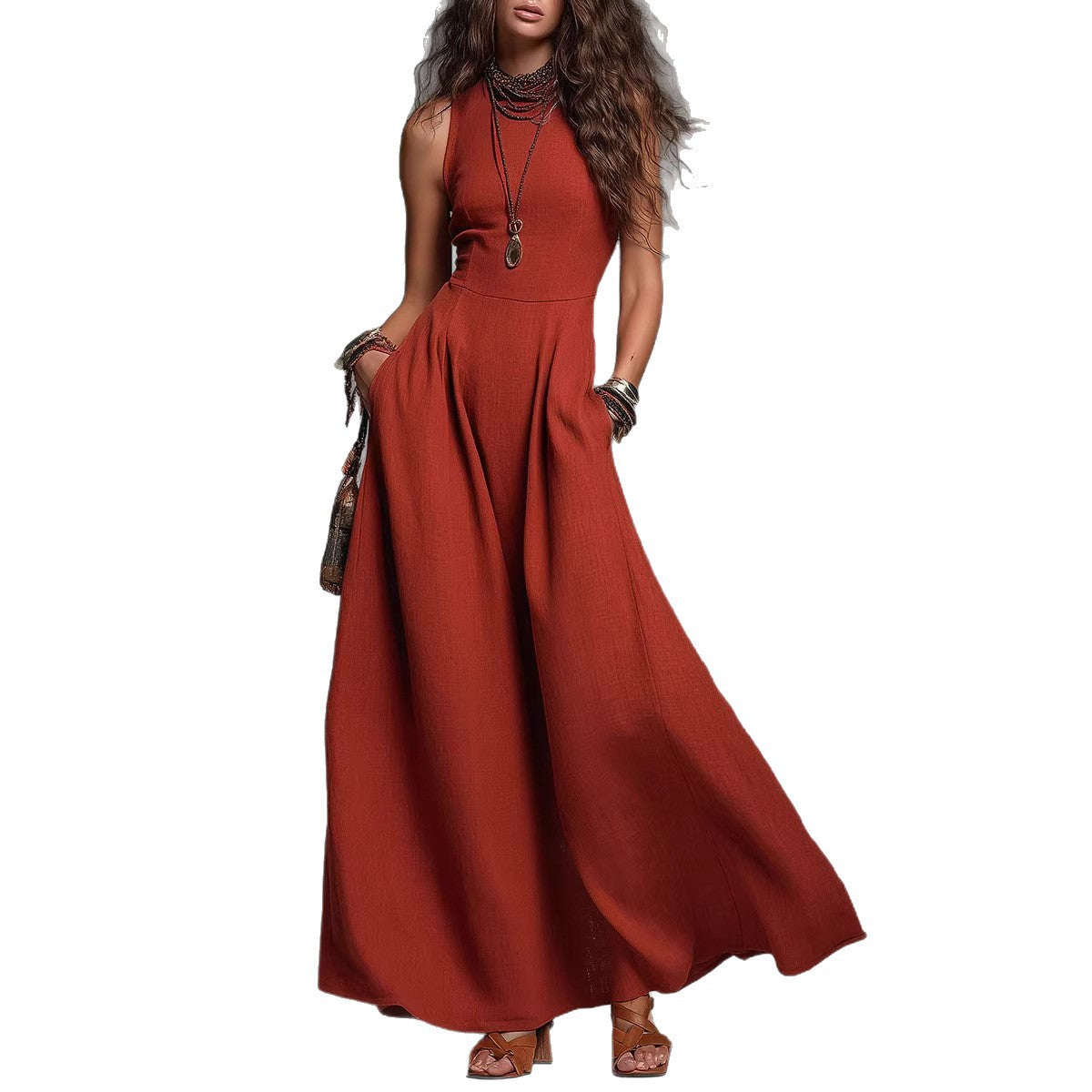 New Sleeveless Casual Dress With Two Pockets