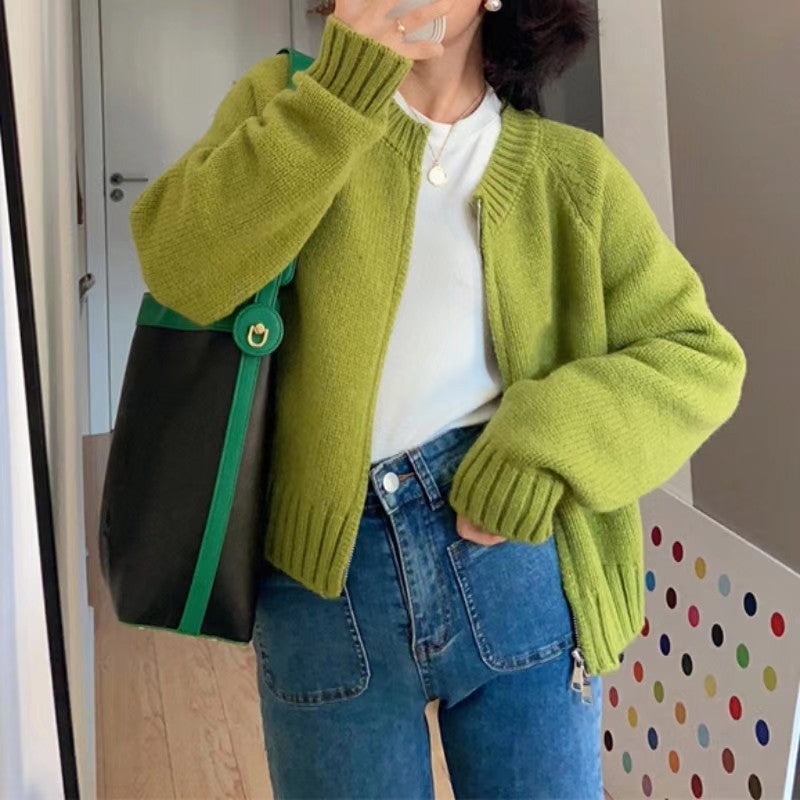 Autumn And Winter New Loose Gray Cropped Sweater Coat